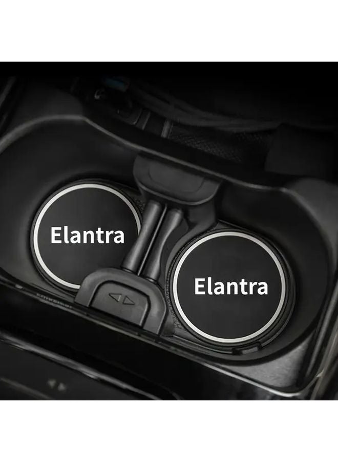 Elantra Car Cup Holder Coasters 1 Pair Anti Slip Pads With White Lettering - Image 1